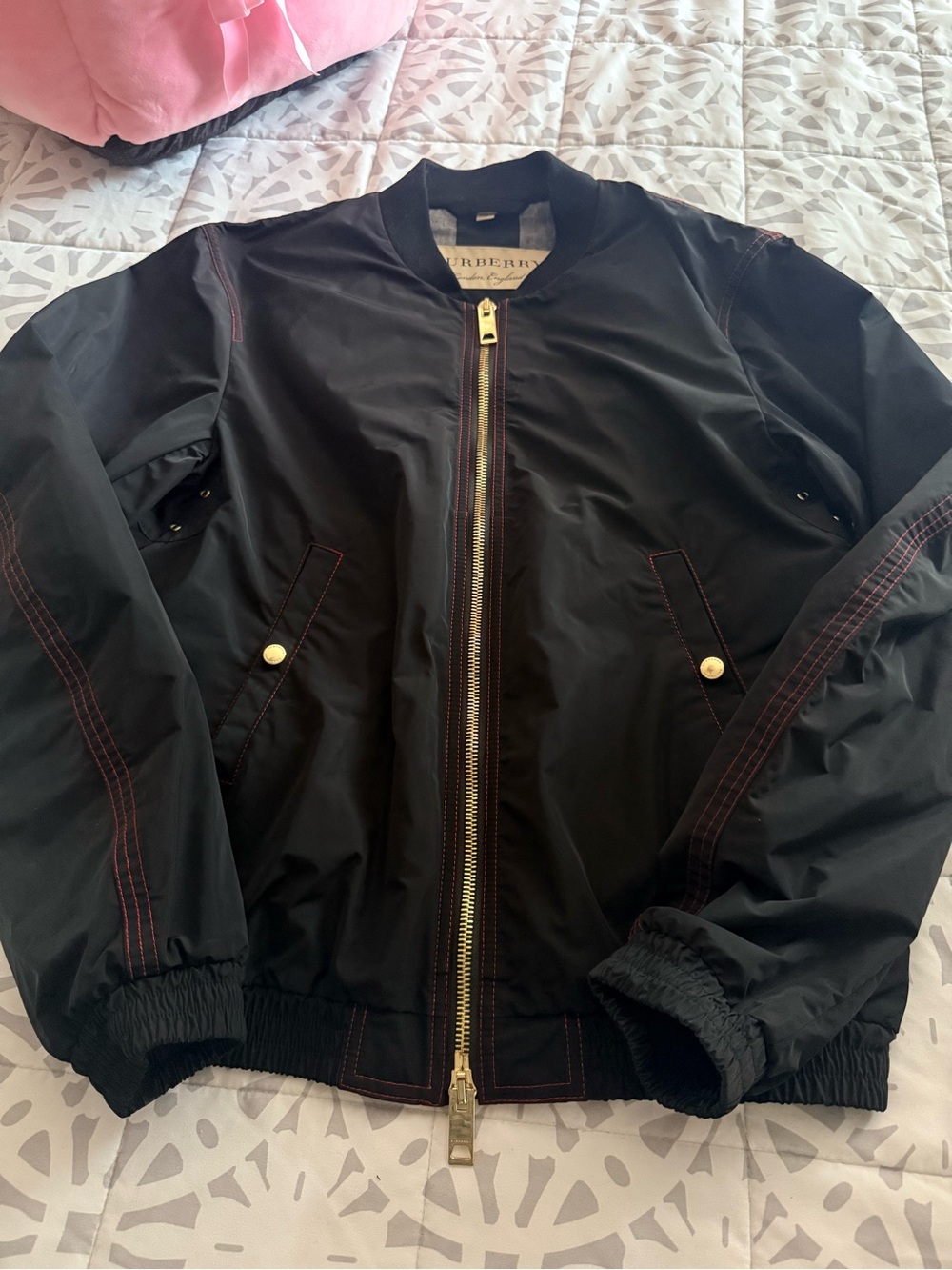 Burberry Black Bomber Jacket with Gold Zipper